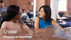  Presentation with meeting - Audience pleasing slide set consisting of informal meeting in office coffee backdrop and a coral colored foreground