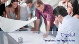  Presentation with project management - Cool new PPT theme with informal organization management - group of designers are looking backdrop and a lemonade colored foreground