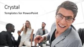  Presentation with successful - Slide set with informal organization management - young successful businessman on background background and a white colored foreground