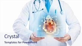  Presentation with tablet - Amazing presentation design having health information - close-up of doctor's body backdrop and a sky blue colored foreground