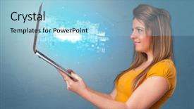  Presentation with information technology cloud - Audience pleasing presentation theme consisting of information based on cloud backdrop and a light blue colored foreground