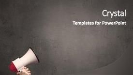  Presentation with plain - Audience pleasing slides consisting of information cartoons - caucasian arm holding megaphone backdrop and a dark gray colored foreground