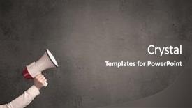  Presentation with plain - PPT theme having information cartoons - caucasian arm holding megaphone background and a gray colored foreground