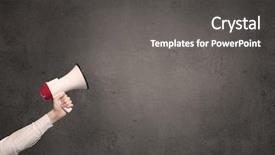  Presentation with plain for dams - Audience pleasing presentation theme consisting of information cartoons - caucasian arm holding megaphone backdrop and a dark gray colored foreground