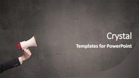  Presentation with plain for hacking topic - Colorful slide set enhanced with information cartoons - caucasian arm holding megaphone backdrop and a  colored foreground