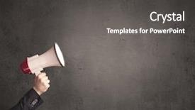  Presentation with plain - Theme enhanced with information cartoons - caucasian arm holding megaphone background and a  colored foreground