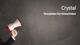  Presentation with plain - Theme consisting of information cartoons - caucasian arm holding megaphone background and a dark gray colored foreground