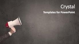  Presentation with plain - Slide set enhanced with information cartoons - caucasian arm holding megaphone background and a dark gray colored foreground