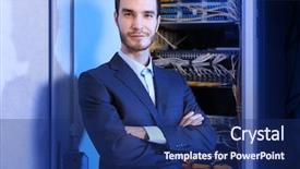  Presentation with engineering engineer or safety officer - Presentation design enhanced with information center - handsome young engineer in server background and a navy blue colored foreground