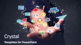  Presentation with social media - PPT theme featuring information collection - colorful hand-drawn social media icons background and a wine colored foreground