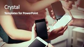  Presentation with hands holding - Presentation theme consisting of information collection - many hands holding mobile phones background and a tawny brown colored foreground