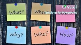  Presentation with questions - Slide set consisting of information collection - questions on stickers post background and a tawny brown colored foreground