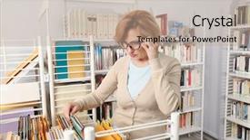  Presentation with library - Theme with information collection - senior librarian working at school background and a coral colored foreground