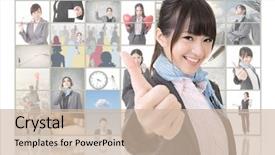  Presentation with give - Presentation theme having confident asian business woman give you a excellent sign standing in front of tv screen wall closeup portrait background and a soft green colored foreground