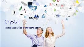 Presentation with information - PPT layouts having information communication - conceptual image of young couple background and a  colored foreground