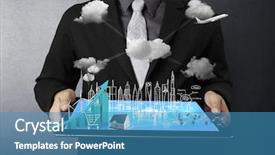  Presentation with tablet - Amazing theme having information communication technology - touch tablet concept images streaming backdrop and a teal colored foreground