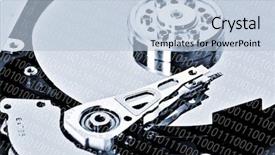  Presentation with hard disk drive - Beautiful slide deck featuring close-up of an hard disk drive and a binary code overlay backdrop and a light blue colored foreground