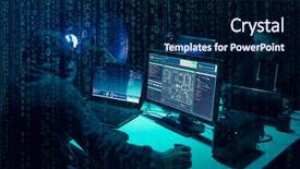  Presentation with cyber attack - Presentation enhanced with information governance - wanted hackers coding virus ransomware background and a navy blue colored foreground