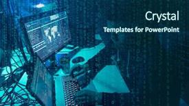  Presentation with cyber attack - Amazing presentation theme having information governance - wanted hackers coding virus ransomware backdrop and a ocean colored foreground