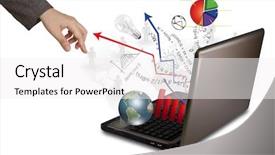  Presentation with courier firm financial analysis - Colorful PPT layouts enhanced with information manager - laptop and financial graphs backdrop and a white colored foreground