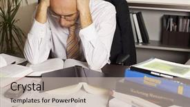  Presentation with desk - PPT layouts having information manager - worried businessman sitting at desk background and a mint green colored foreground
