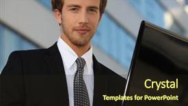  Presentation with young man holdng laptop on lap money - PPT layouts with information manager - young man holding laptop background and a  colored foreground