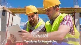  Presentation with construction work - Amazing slide set having information or watching a video backdrop and a coral colored foreground