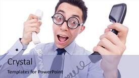  Presentation with information - Amazing presentation design having information overload - crazy man with phone backdrop and a  colored foreground