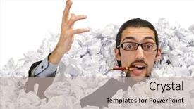  Presentation with waste - Slide set enhanced with information overload - man with lots of waste background and a soft green colored foreground