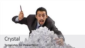  Presentation with waste - Beautiful PPT layouts featuring information overload - man with lots of waste backdrop and a  colored foreground