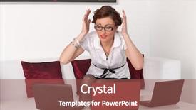  Presentation with stressed - Colorful PPT theme enhanced with information overload - stressed young businesswoman with three backdrop and a  colored foreground
