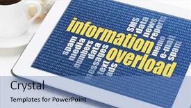  Presentation with coffee cup - Audience pleasing slides consisting of information overload concept - a word backdrop and a  colored foreground