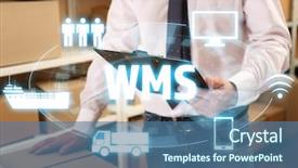  Presentation with facility management - Amazing slide set having information presse logistique - warehouse management system concept man backdrop and a ocean colored foreground