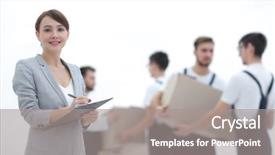  Presentation with sports manager - Beautiful presentation theme featuring information presse logistique - woman manager holding clipboard backdrop and a gray colored foreground