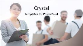  Presentation with hr manager - Slides having information presse logistique - woman manager holding clipboard background and a sky blue colored foreground