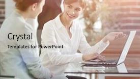  Presentation with managing information - Beautiful presentation theme featuring information received with the lap backdrop and a soft green colored foreground