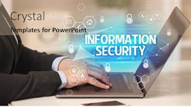  Presentation with information security - PPT theme featuring information-security-inscription-on-laptop background and a soft green colored foreground