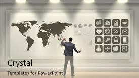  Presentation with business laptops globe - Slide deck consisting of information security management system - businessman in global business concept background and a soft green colored foreground