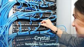  Presentation with server administrator - PPT layouts consisting of information security management system - female administrator at server background and a ocean colored foreground