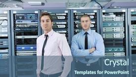  Presentation with young business people - Audience pleasing PPT theme consisting of information security management system - group of young business people backdrop and a ocean colored foreground