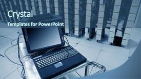  Presentation with information security - PPT theme consisting of information security wide - computer in communication servers center background and a ocean colored foreground