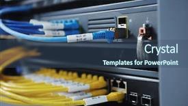  Presentation with digital communications - Audience pleasing theme consisting of information security wide - network server room with computers backdrop and a ocean colored foreground