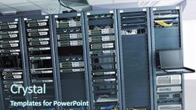  Presentation with digital communications - Audience pleasing slide deck consisting of information security wide - network server room with computers backdrop and a ocean colored foreground
