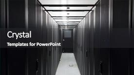  Presentation with telecommunication - PPT theme featuring information security wide - symmetrically telecommunication racks background and a dark gray colored foreground