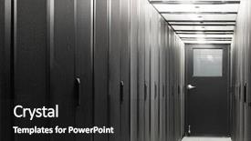  Presentation with telecom engineers - PPT theme featuring information security wide - telecom equipment in racks background and a  colored foreground