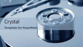  Presentation with hard disk drive - Slide set having information services - opened hard disk drive background and a  colored foreground