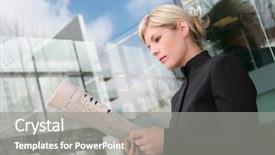  Presentation with reading - Audience pleasing PPT theme consisting of information sharing - beautiful blonde business woman reading backdrop and a gray colored foreground