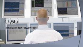  Presentation with trader - Presentation theme having information sharing - stock trader looking at multiple background and a light blue colored foreground