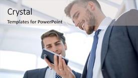  Presentation with employees rights - Amazing theme having information sharing network people talking - two employees looking backdrop and a light gray colored foreground