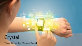  Presentation with medical hand - Slide deck enhanced with information technique - hand with smartwatch and health background and a coral colored foreground